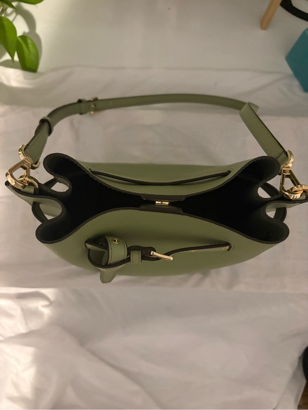 Michael Kors Green Pebbled Leather Shoulder Bag with Buckle Detail - Picture 9 of 10